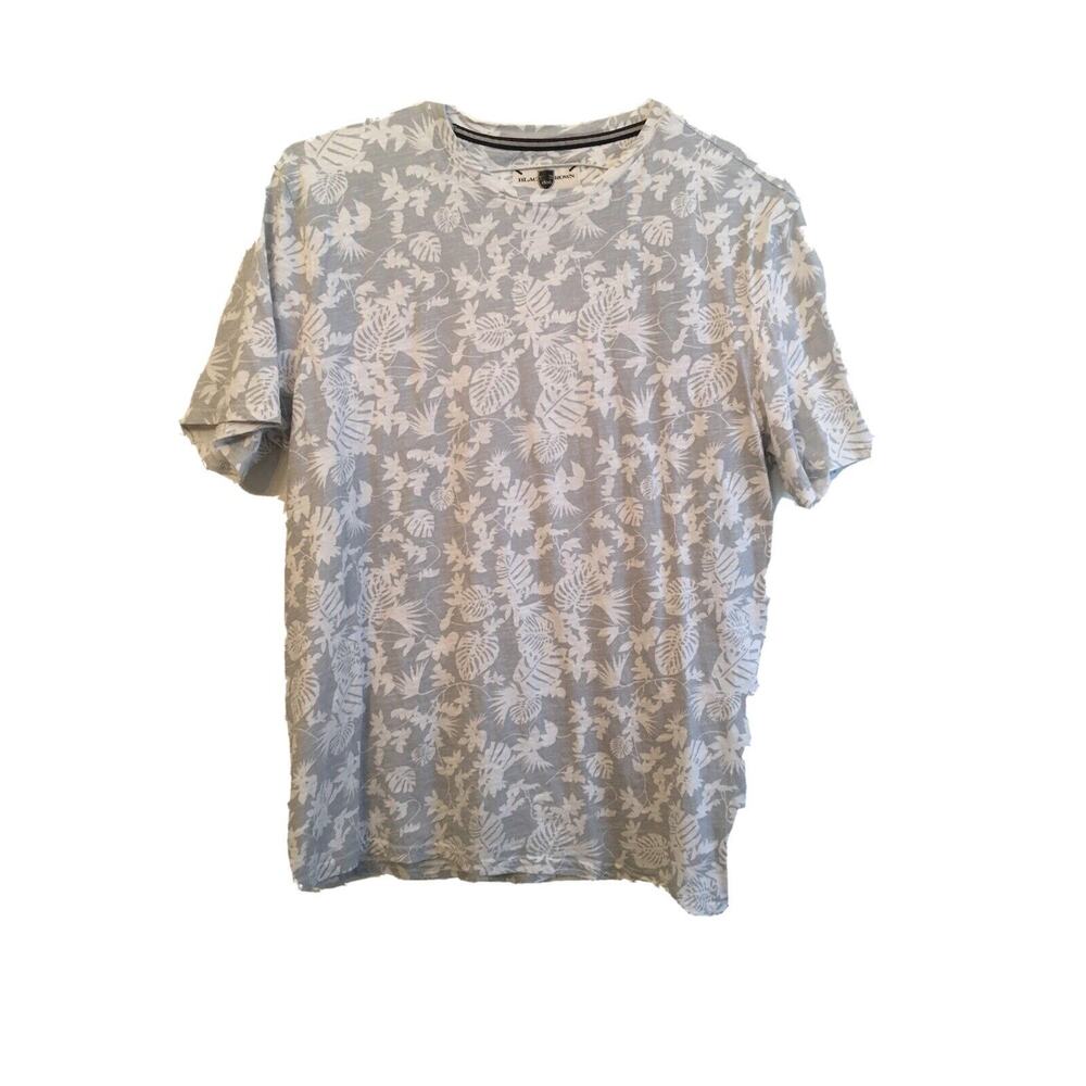 Large Black Brown 1826 Gray White Tropical Print Mens Crewneck Tshirt